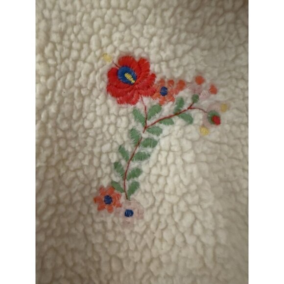 Urban Outfitter Sherpa Jacket Medium Nature Flower Hood Ribbed Waistband Zipper - Picture 12 of 15